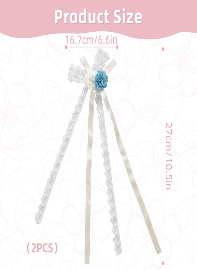 STSTR 2pcs Large Hair Bow Clips for Women, Cute Woven Flower Lace Ribbon Bow Barrette with Long Tail, Elegant Bowknot French Hair Accessories for Birthday Wedding Party Decorations - White - Image 4